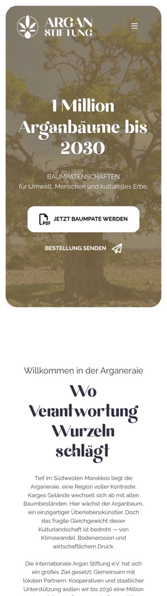 Screenshot von der Handyansicht von argan-stiftung.com
